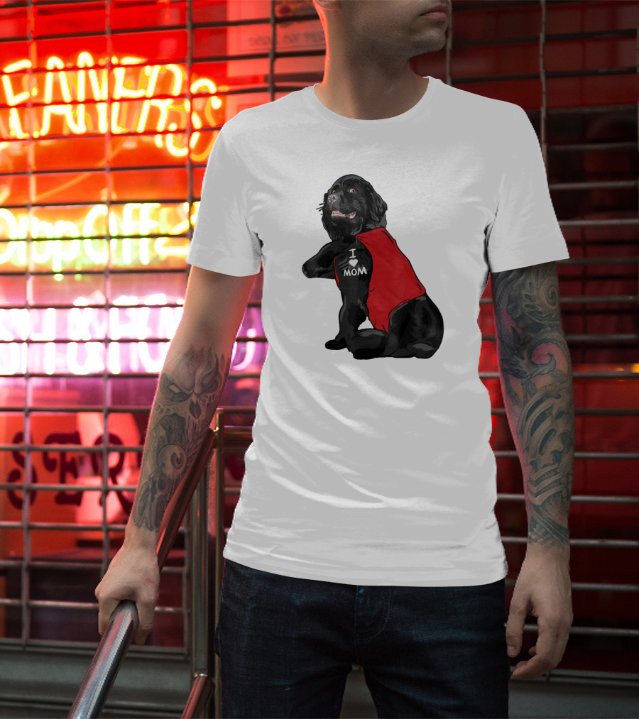 Newfoundland Dog I Love Mom Red Vest Tattoo T-Shirt