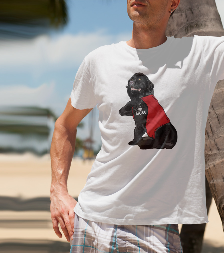 Newfoundland Dog I Love Mom Red Vest Tattoo T-Shirt