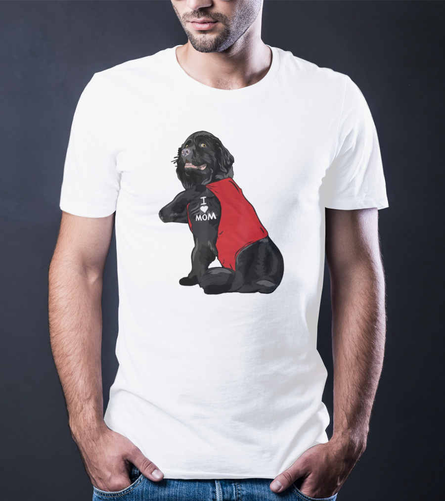 Newfoundland Dog I Love Mom Red Vest Tattoo T-Shirt