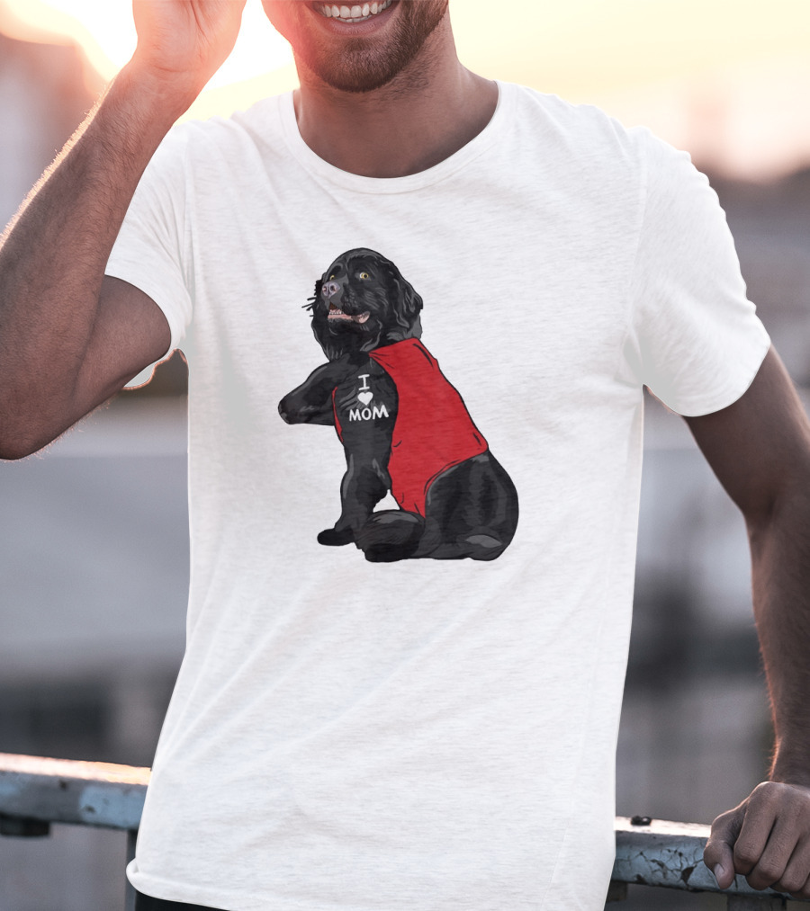 Newfoundland Dog I Love Mom Red Vest Tattoo T-Shirt
