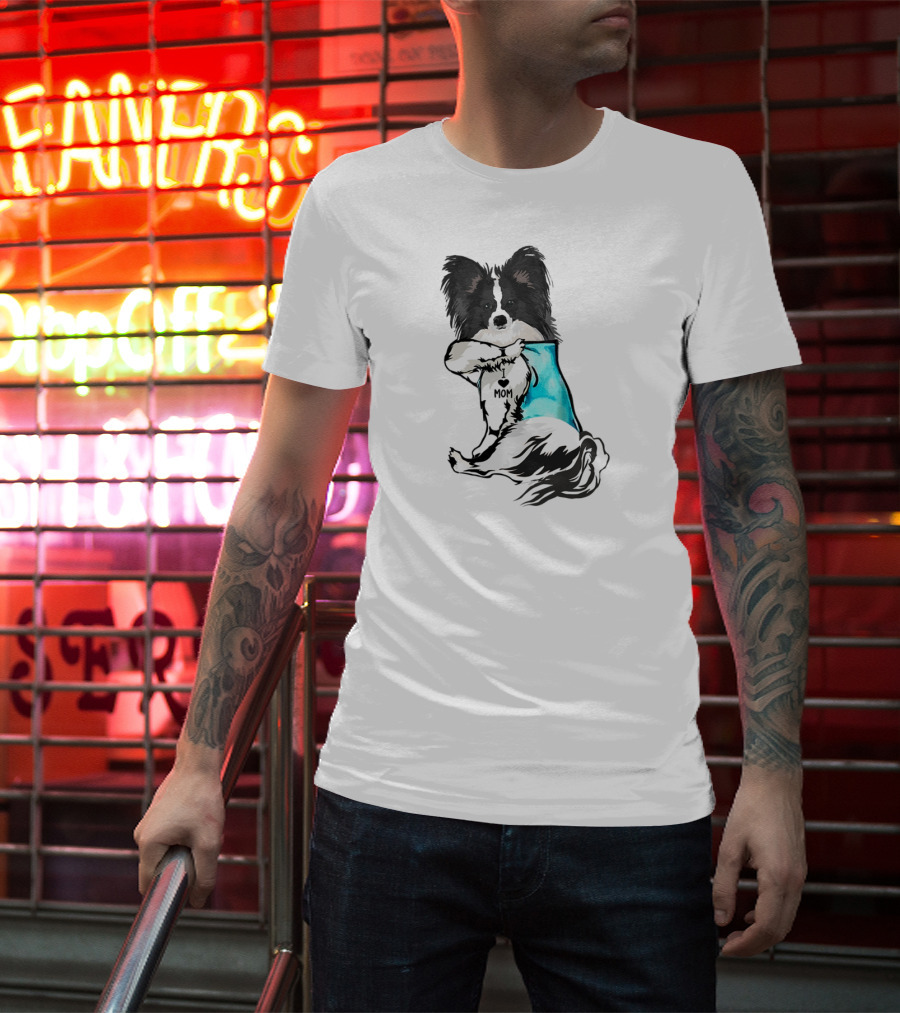 Papillon Dog I Love Mom Tattoo T-Shirt