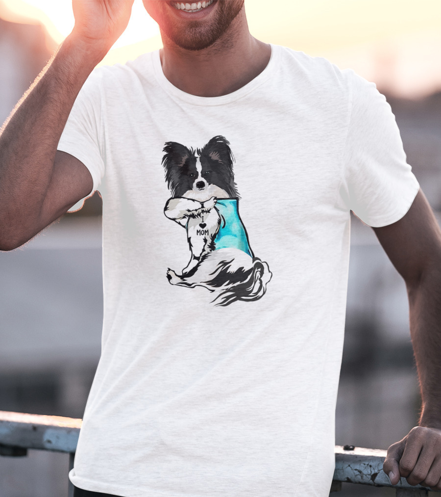 Papillon Dog I Love Mom Tattoo T-Shirt