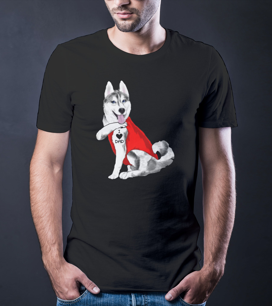 I Love Dad Husky Dog In Red Cape T-Shirt