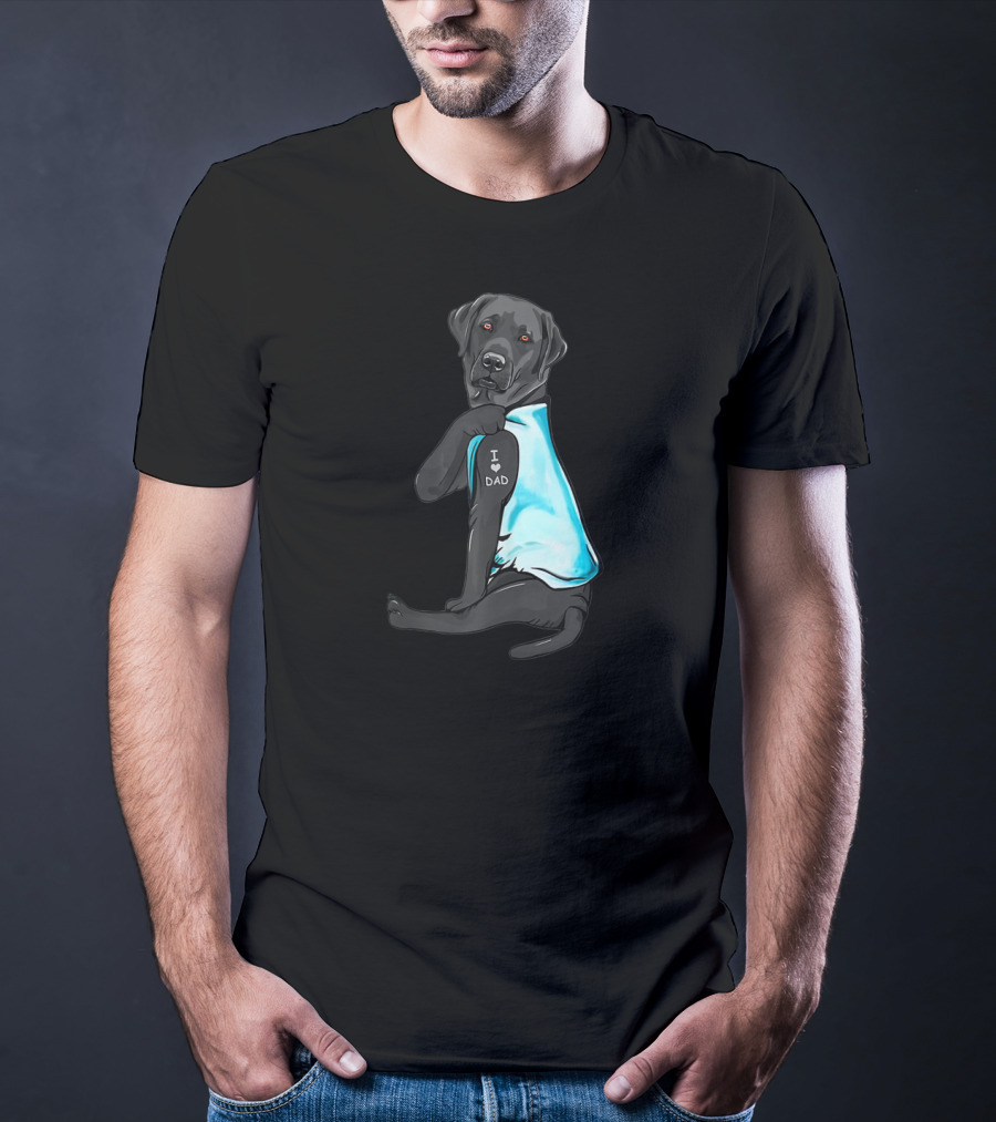 I Love Dad Black Labrador Wearing Blue T-Shirt
