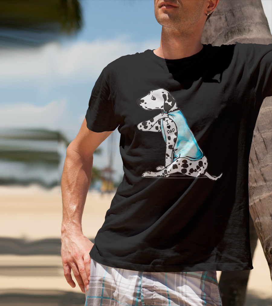 Dalmatian I Love DAD Blue Shirt Cute Dog T-Shirt