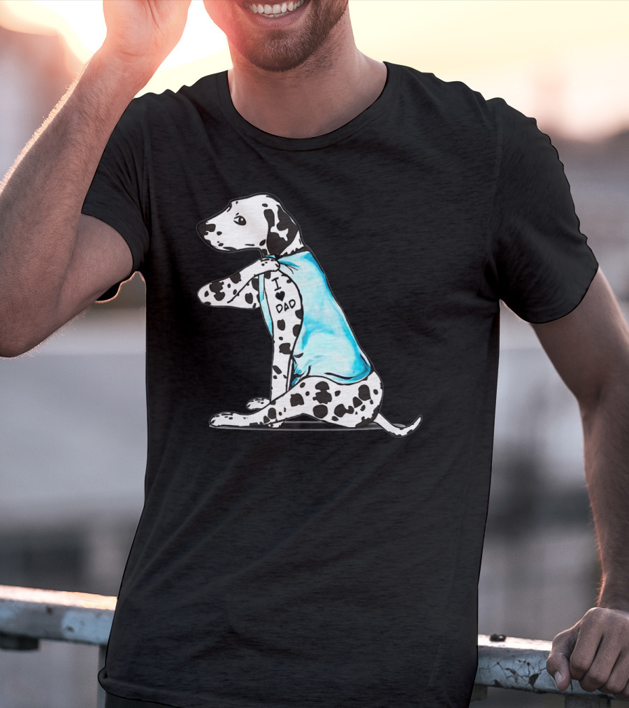 Dalmatian I Love DAD Blue Shirt Cute Dog T-Shirt