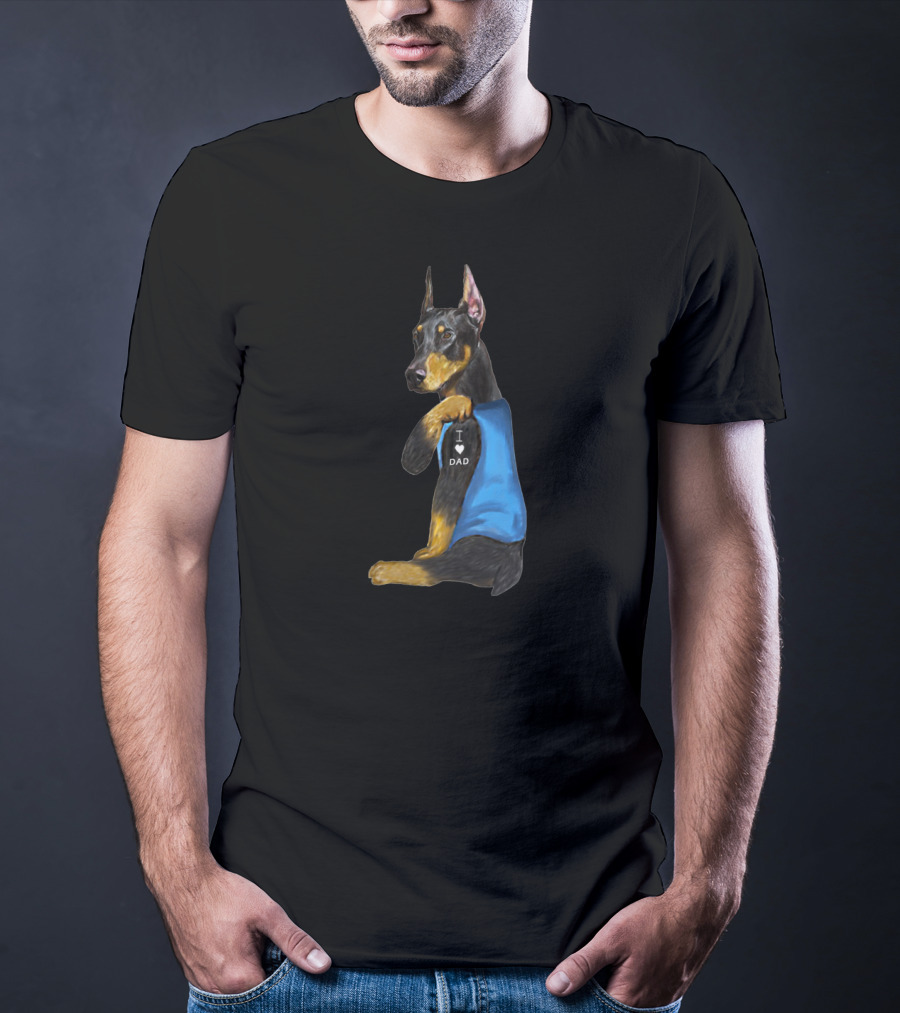 Dobermann I Love Dad Wearing Blue Vest T-Shirt
