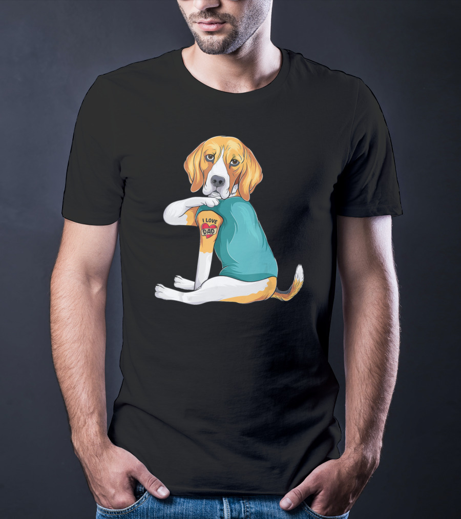 Father's Day Beagle I Love Dad Tattoo Dog Wearing T-Shirt
