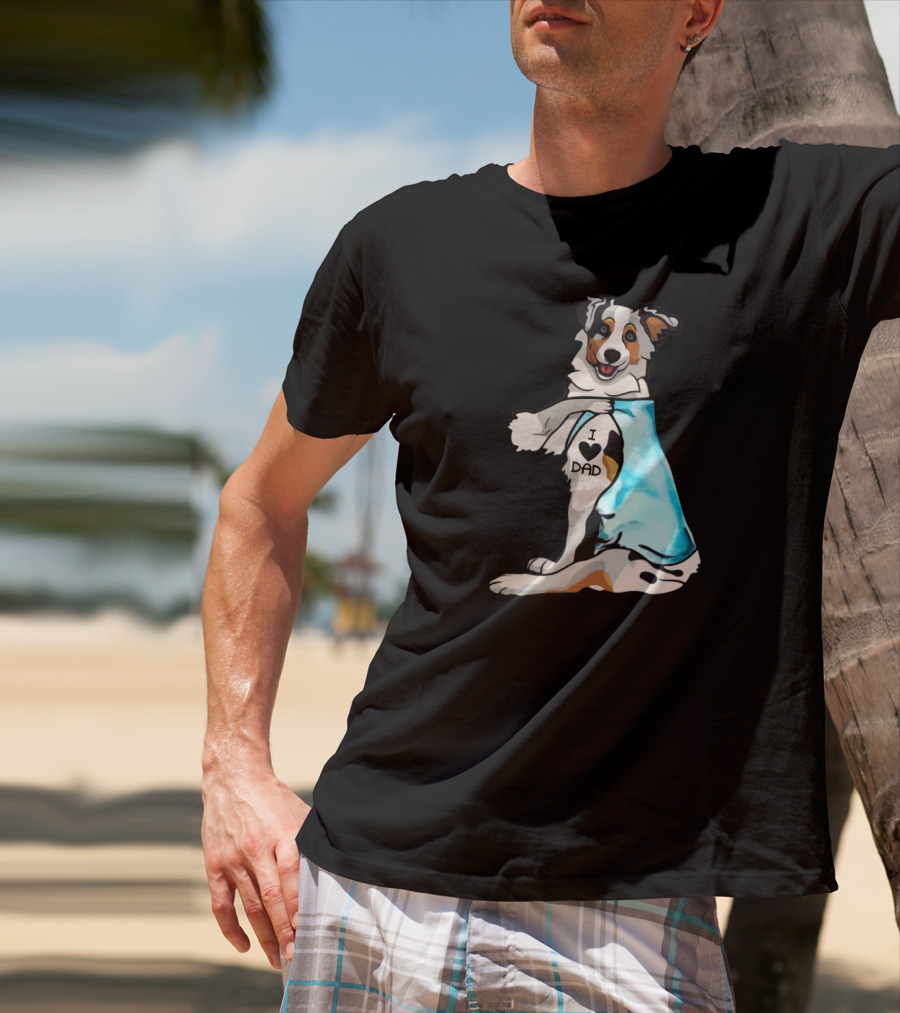 I Love Dad Border Collie Father Dog In Blue T-Shirt