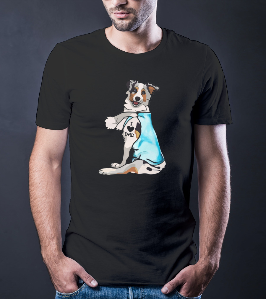 I Love Dad Border Collie Father Dog In Blue T-Shirt