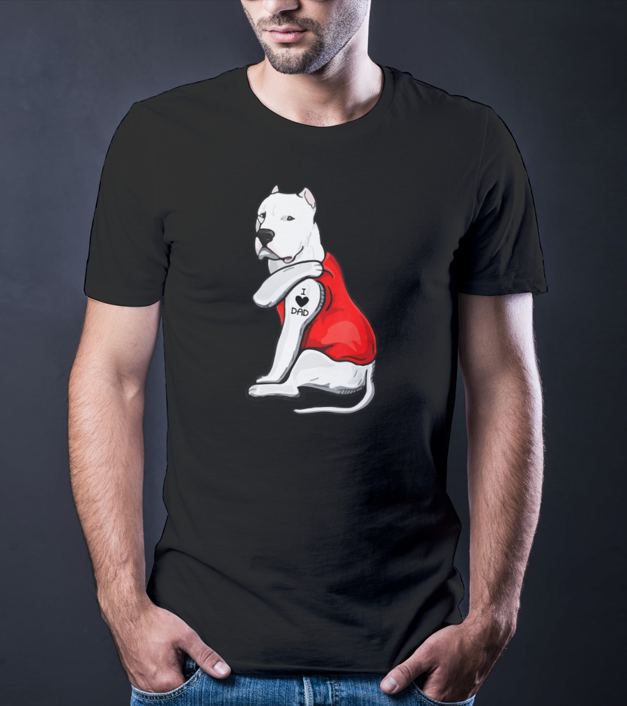I Love Dad Dogo Argentino Father Dog In Red T-Shirt