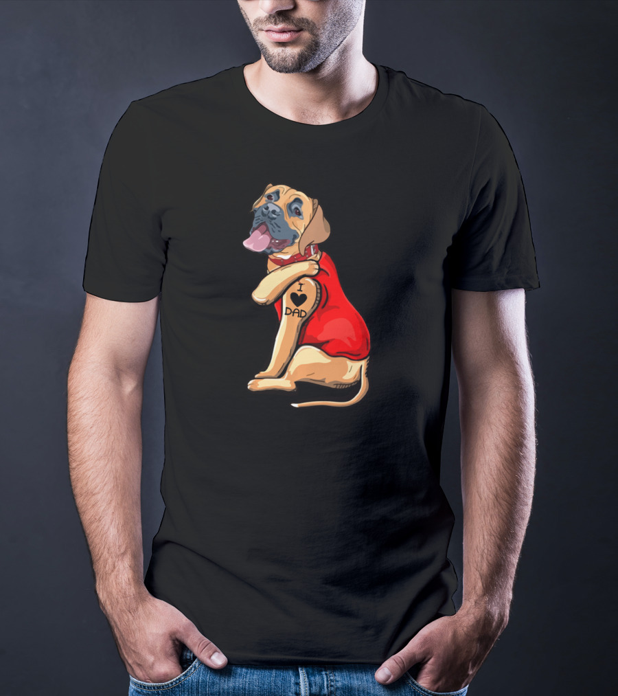 I Love Dad English Mastiff Dog Tattoo Heart T-Shirt