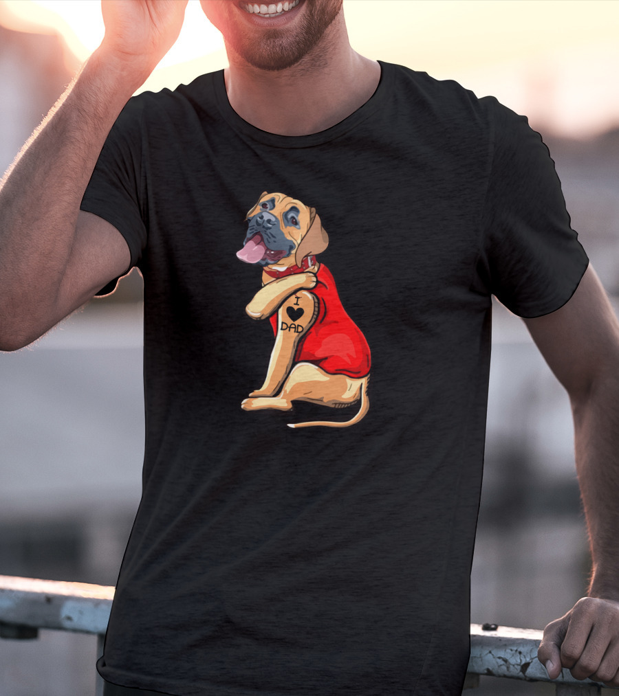 I Love Dad English Mastiff Dog Tattoo Heart T-Shirt