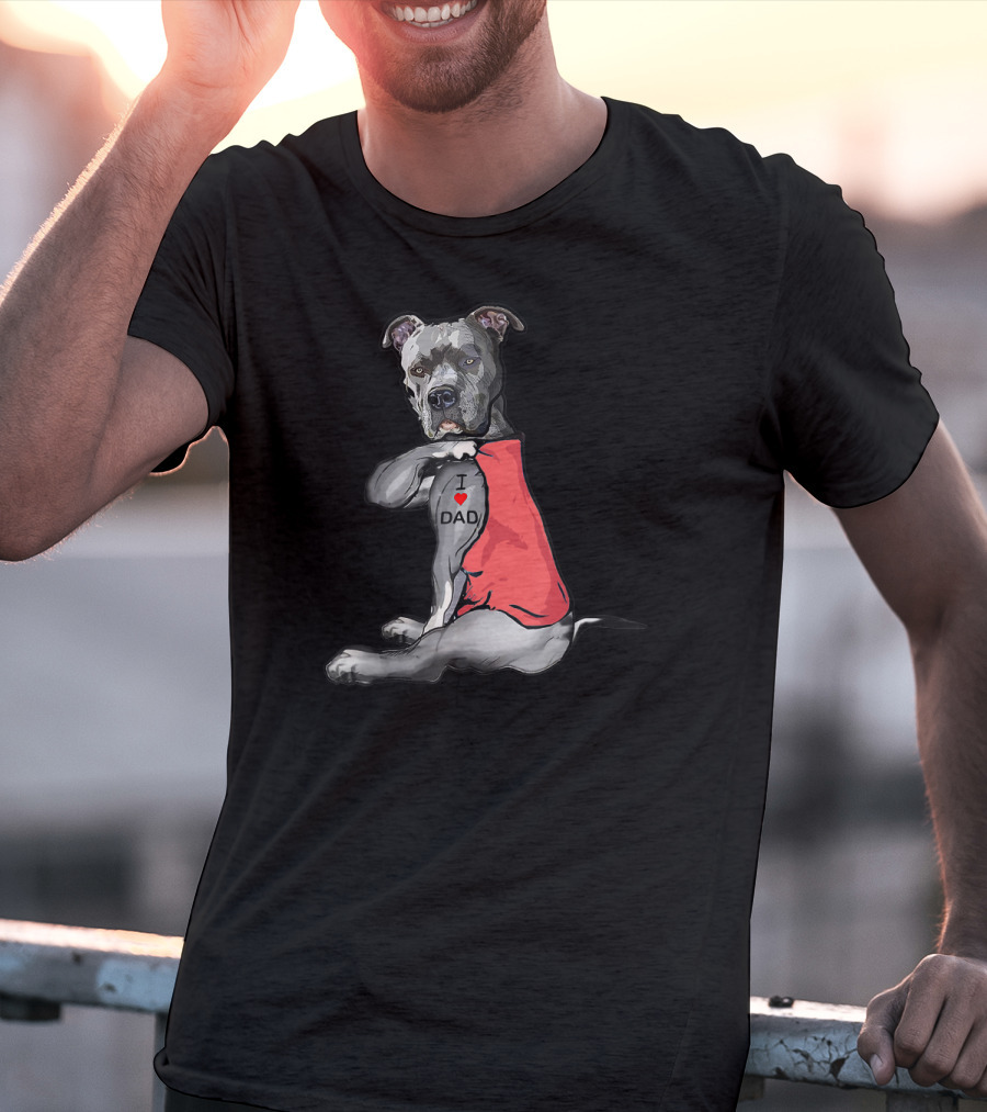 Pitbull Tattoo I Love Dad Red T-Shirt
