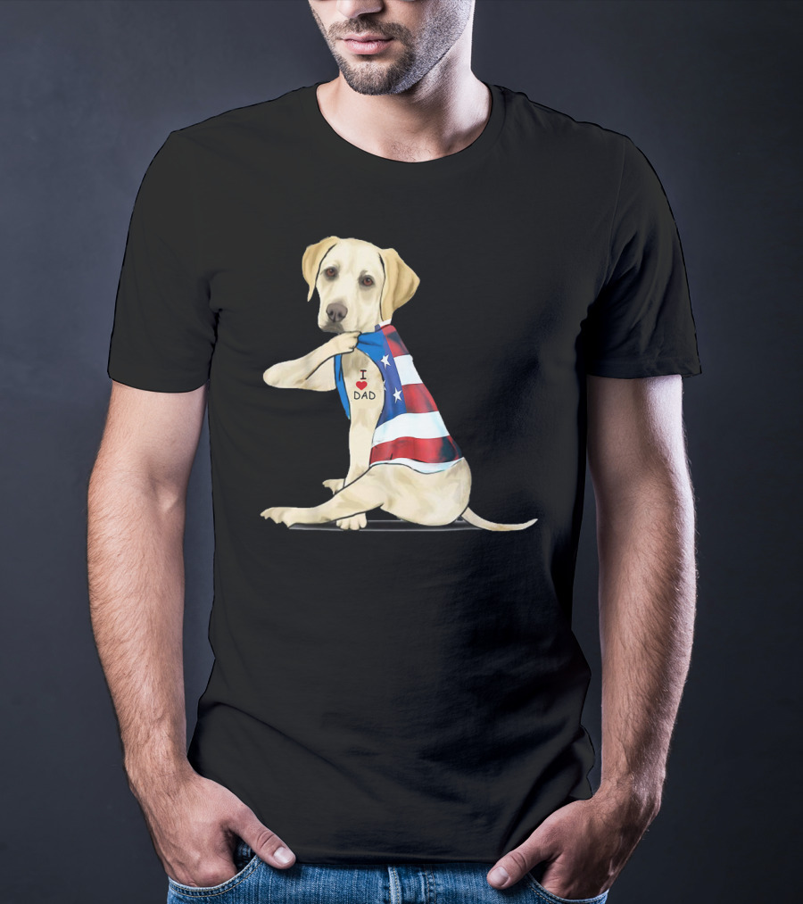 Labrador Retriever I Love Dad American Flag Dog Tattoo T-Shirt