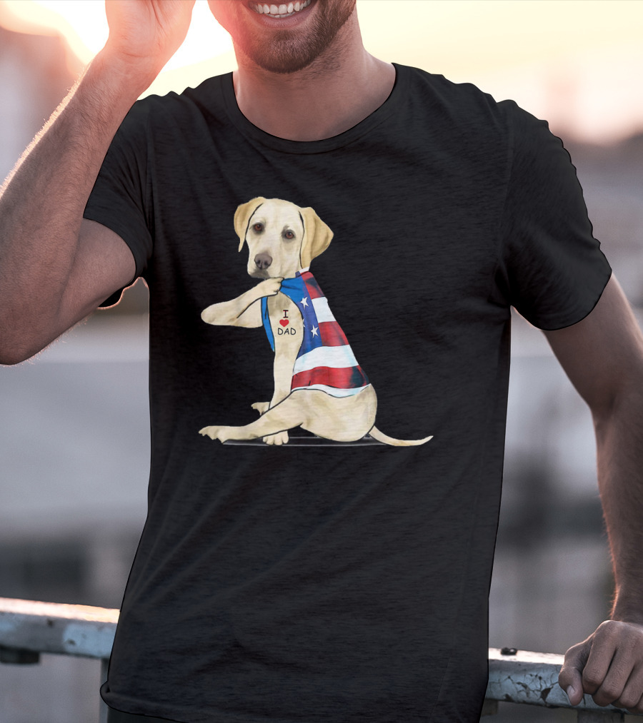 Labrador Retriever I Love Dad American Flag Dog Tattoo T-Shirt