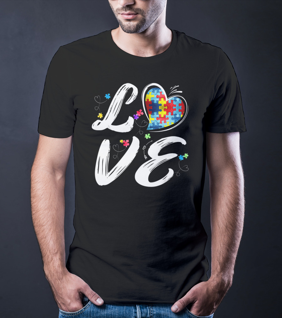 LOVE Heart Puzzle Autism Awareness T-Shirt