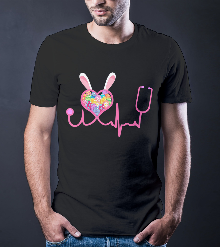 Nurse Easter Bunny Heartbeat And Stethoscope T-Shirt