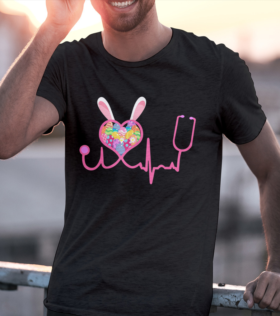 Nurse Easter Bunny Heartbeat And Stethoscope T-Shirt