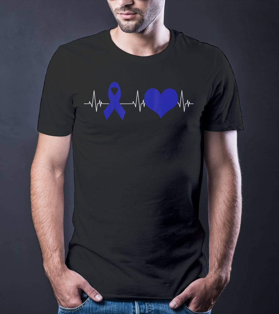 Colon Cancer Awareness Blue Ribbon Heartbeat T-Shirt