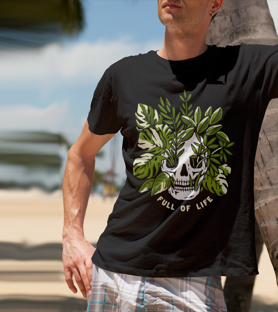 Full Of Life Skull Tree With Green Leaves Bushes T-Shirt