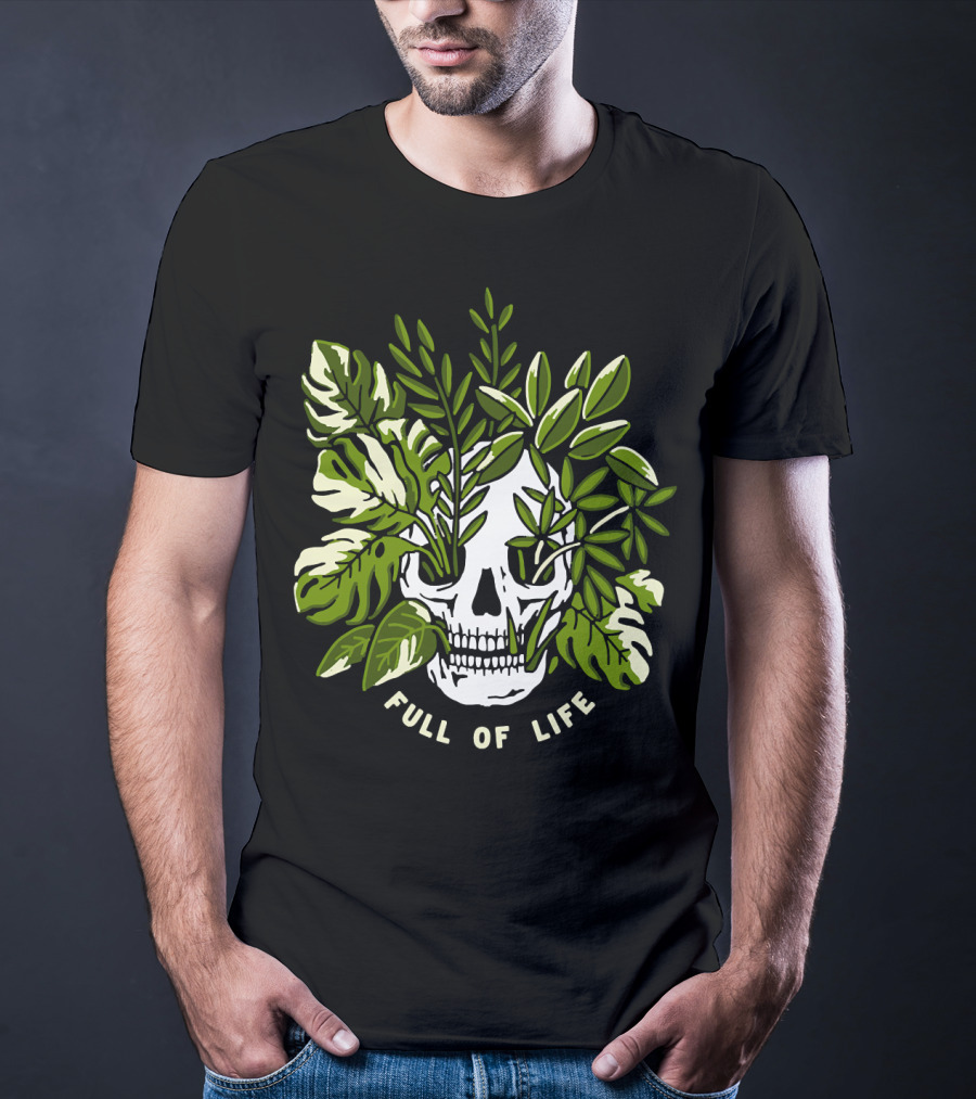 Full Of Life Skull Tree With Green Leaves Bushes T-Shirt