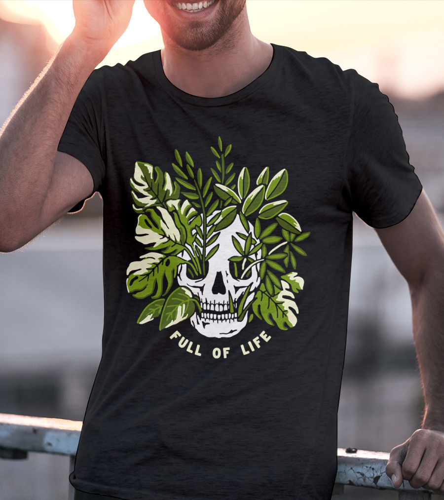 Full Of Life Skull Tree With Green Leaves Bushes T-Shirt