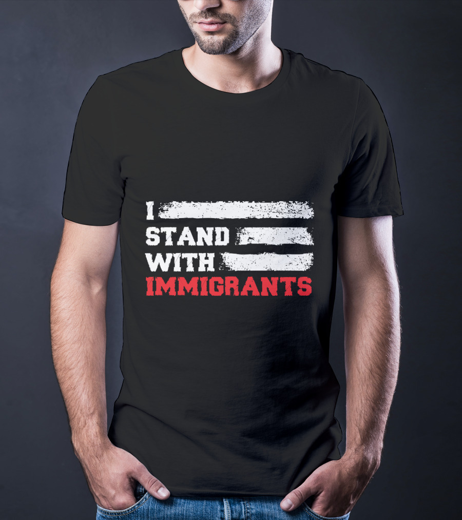 I Stand With Immigrants USA American Flag Stripes T-Shirt