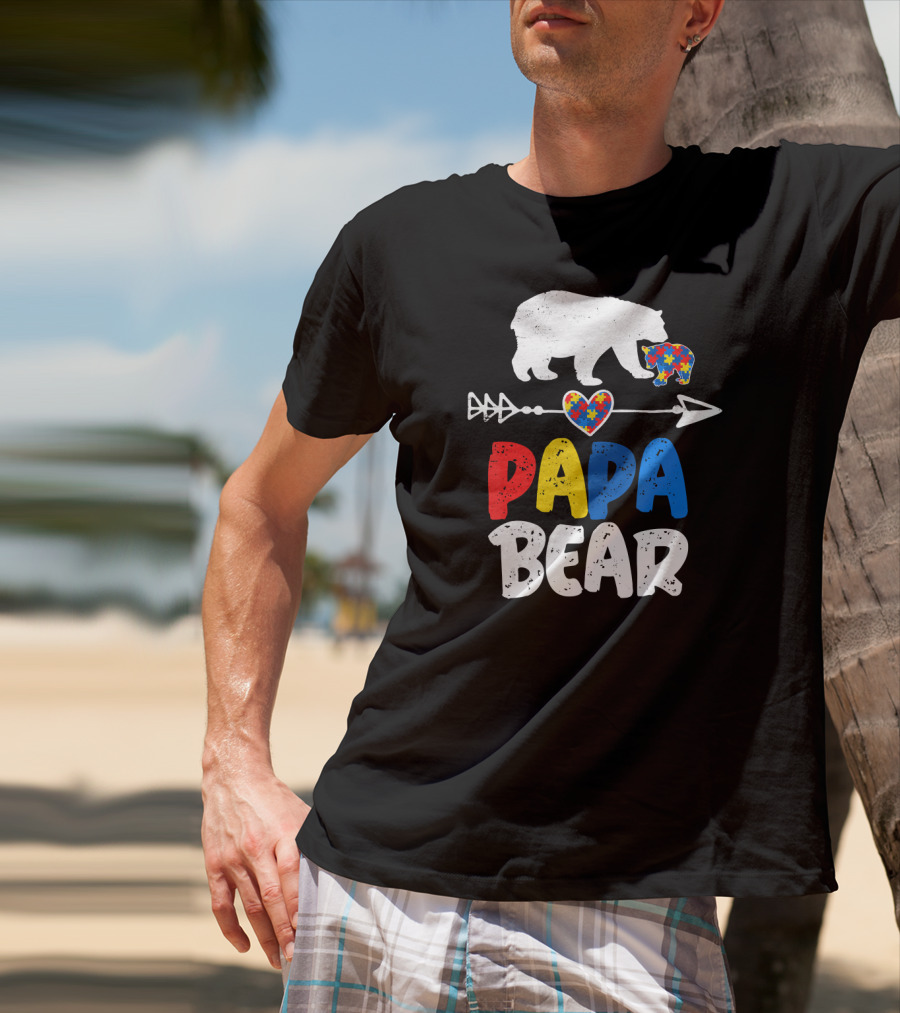 Papa Bear Autism Awareness Puzzle Arrow Heart T-Shirt