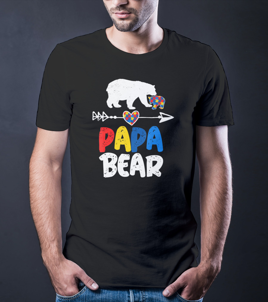 Papa Bear Autism Awareness Puzzle Arrow Heart T-Shirt