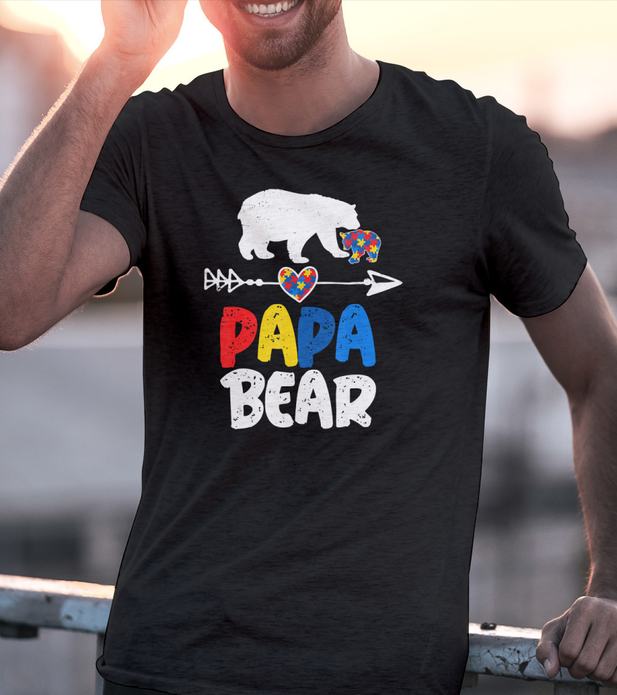Papa Bear Autism Awareness Puzzle Arrow Heart T-Shirt
