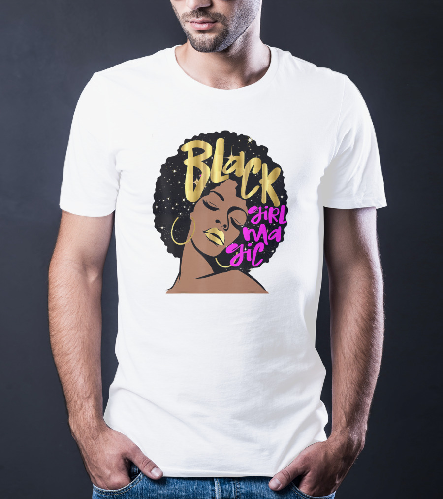 Black Girl Magic Gold Stars Afro Beauty T-Shirt
