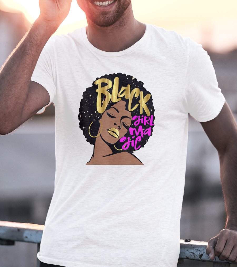 Black Girl Magic Gold Stars Afro Beauty T-Shirt