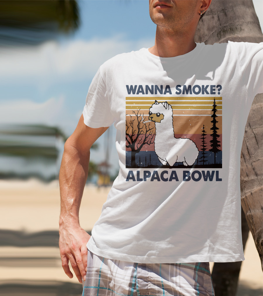 Wanna Smoke Alpaca Bowl Vintage Forest Sunset Alpaca T-Shirt