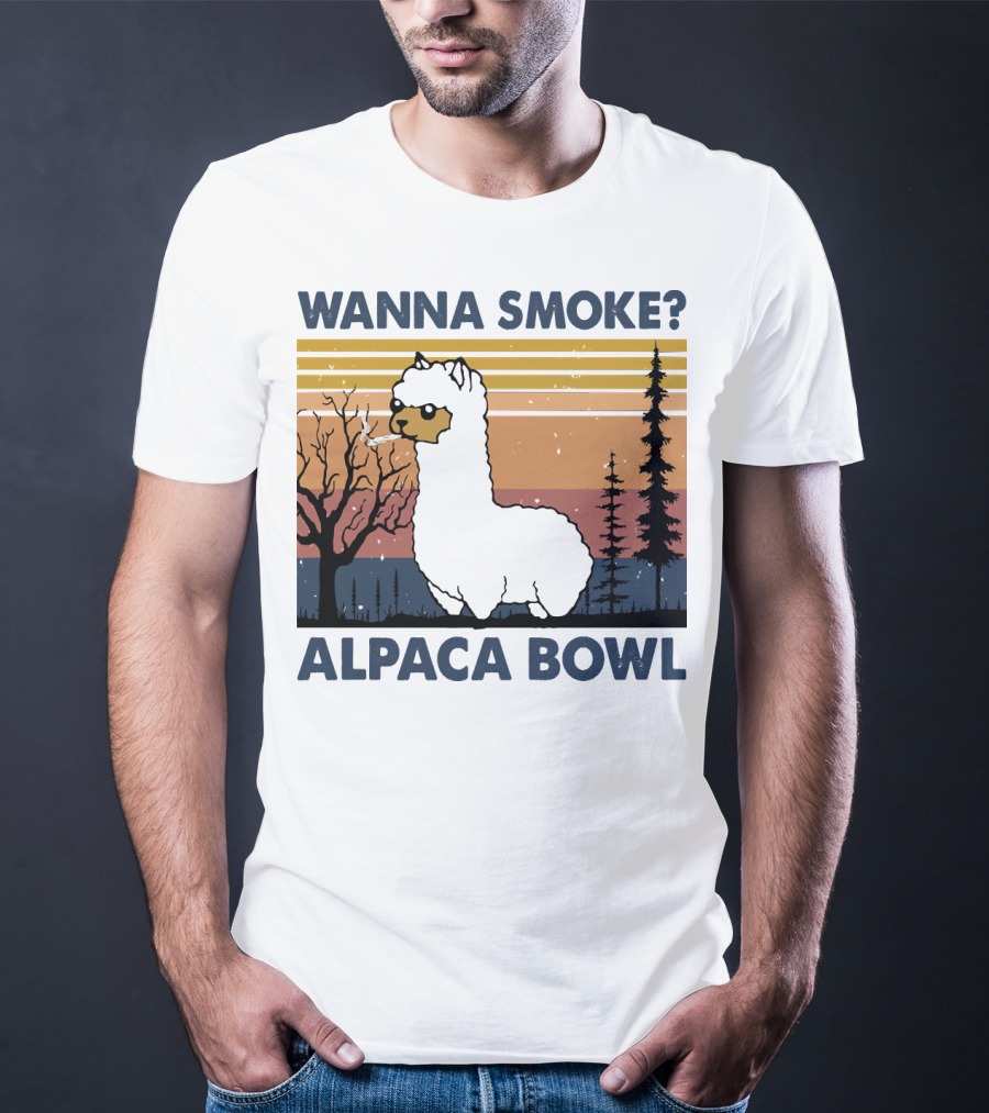 Wanna Smoke Alpaca Bowl Vintage Forest Sunset Alpaca T-Shirt