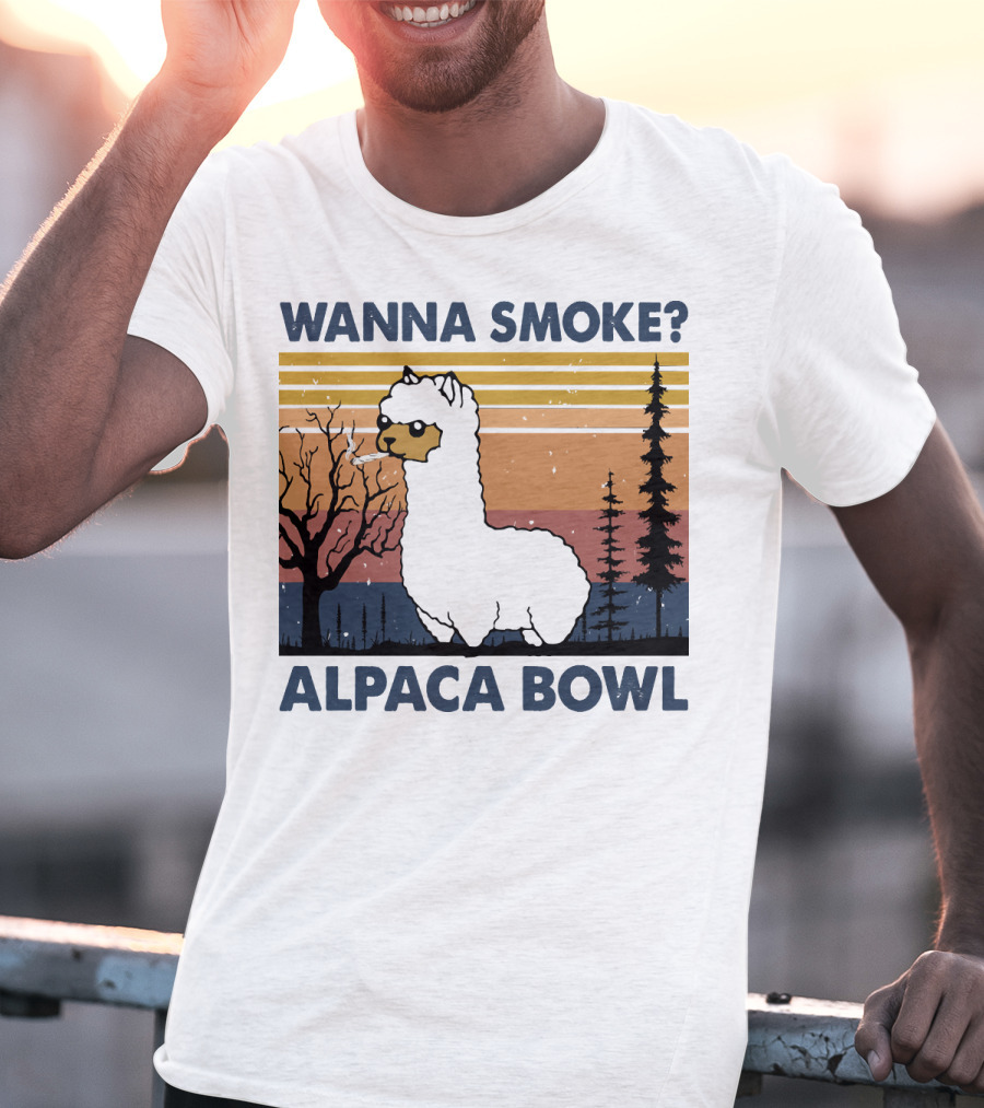 Wanna Smoke Alpaca Bowl Vintage Forest Sunset Alpaca T-Shirt