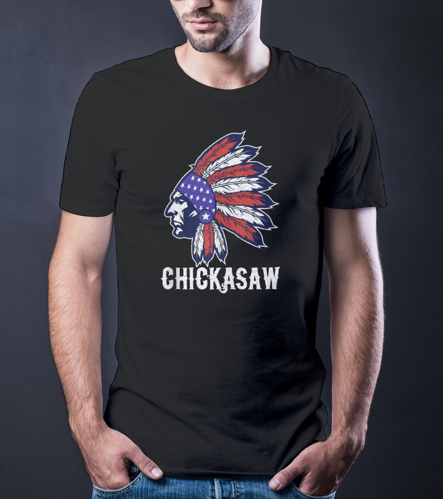 Chickasaw Native American Flag Headdress Pride T-Shirt