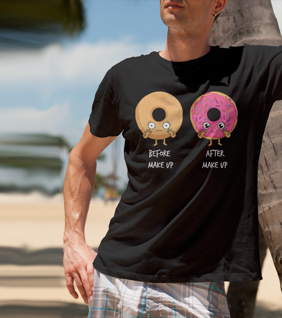 Donut Transformation Before After Makeup With Sprinkles T-Shirt