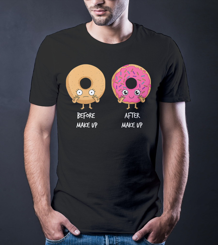 Donut Transformation Before After Makeup With Sprinkles T-Shirt