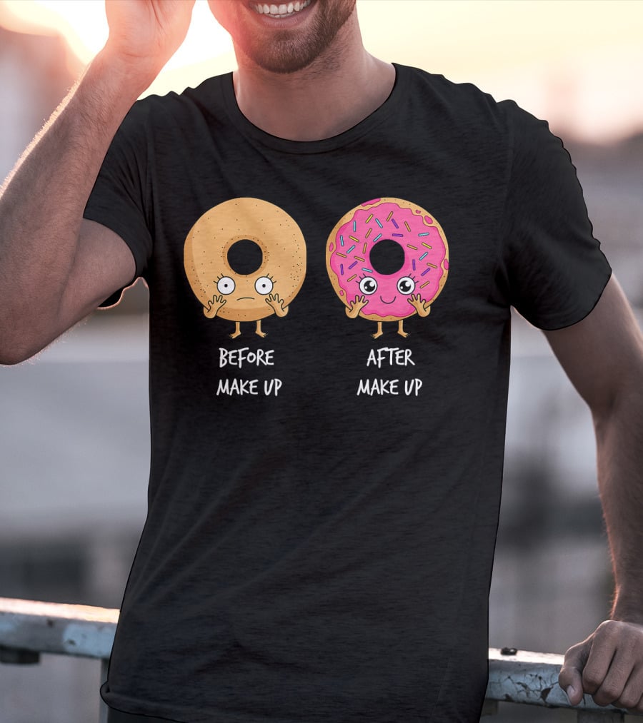 Donut Transformation Before After Makeup With Sprinkles T-Shirt