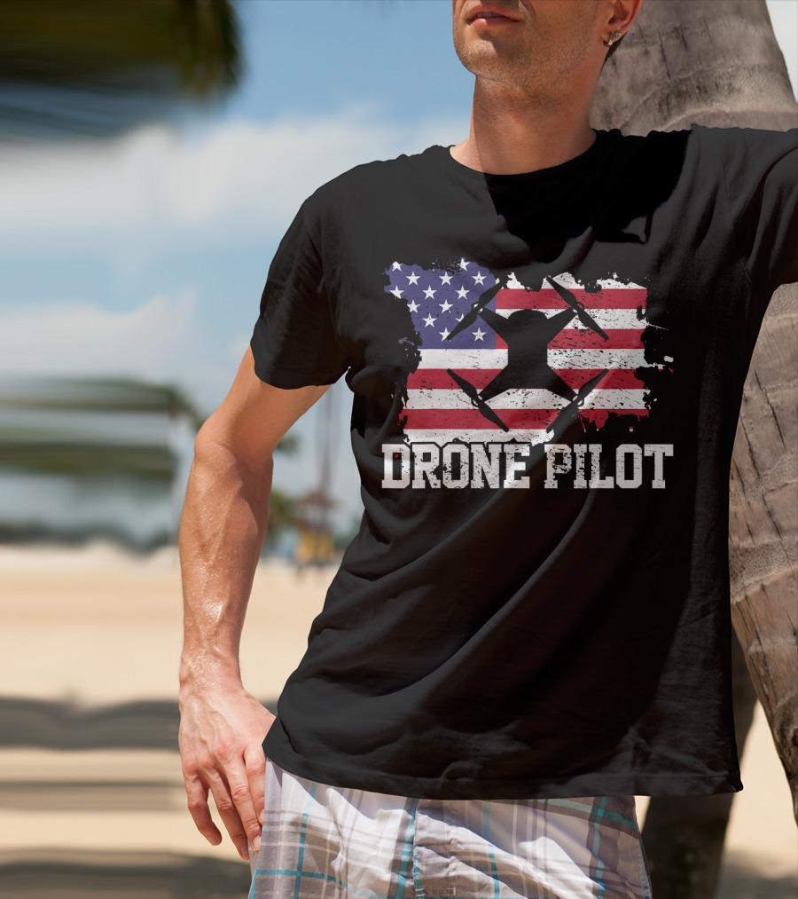 Drone Pilot American Flag USA T-Shirt