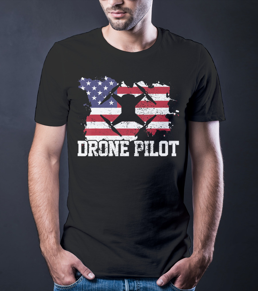 Drone Pilot American Flag USA T-Shirt