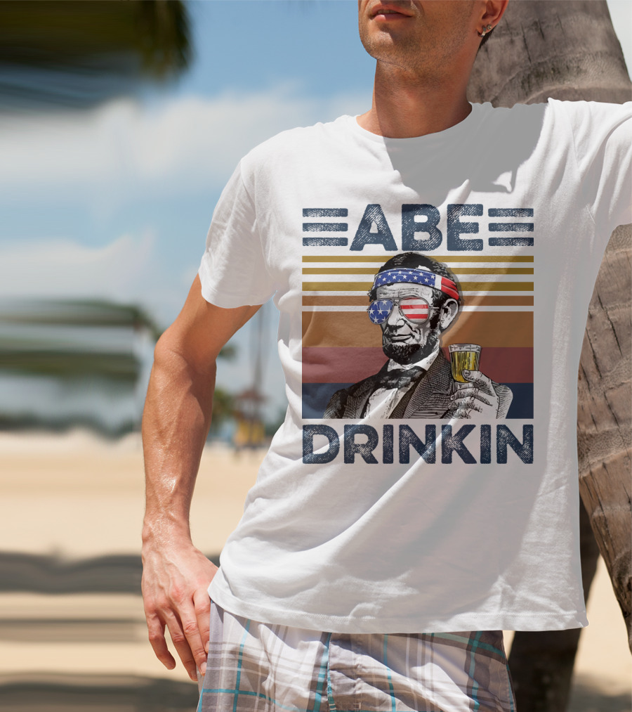 Abe Drinkin Abraham Lincoln Vintage USA Flag T-Shirt
