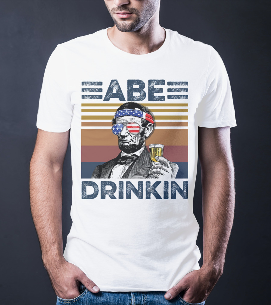 Abe Drinkin Abraham Lincoln Vintage USA Flag T-Shirt