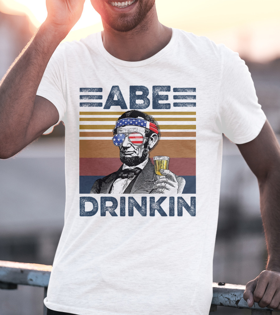 Abe Drinkin Abraham Lincoln Vintage USA Flag T-Shirt