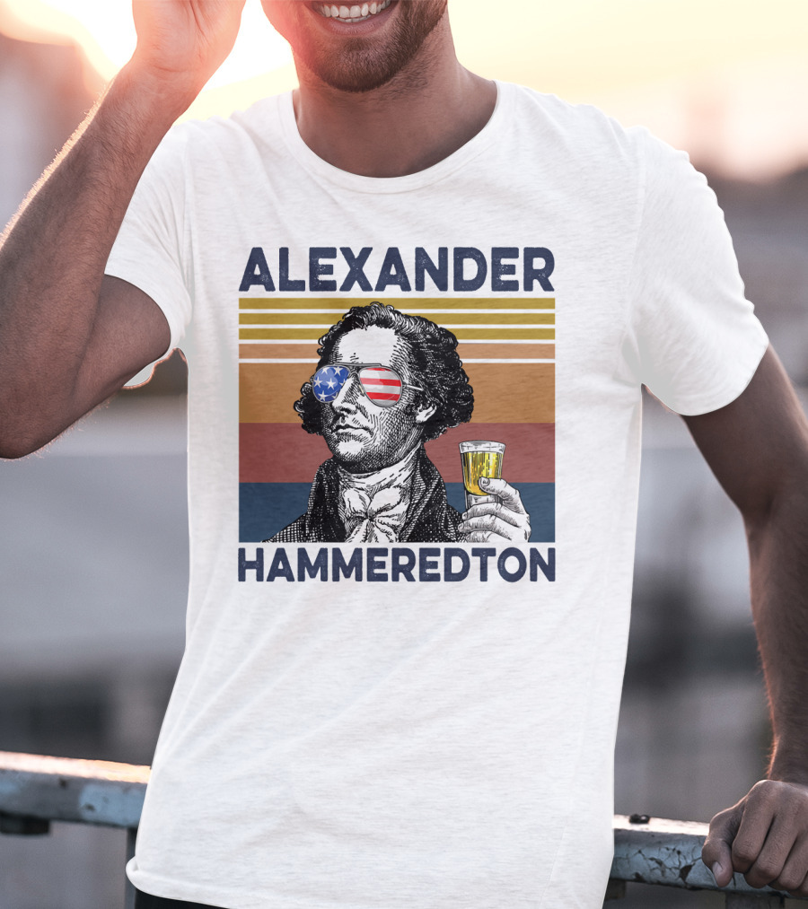 Alexander Hammeredton USA Vintage Drink Patriotic Sunglasses T-Shirt