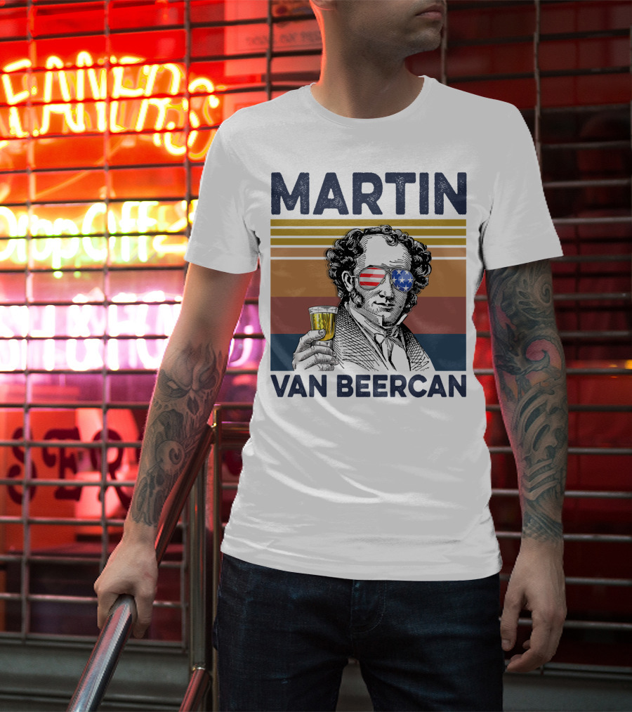 Martin Van Beercan American Flag Vintage Drink USA T-Shirt