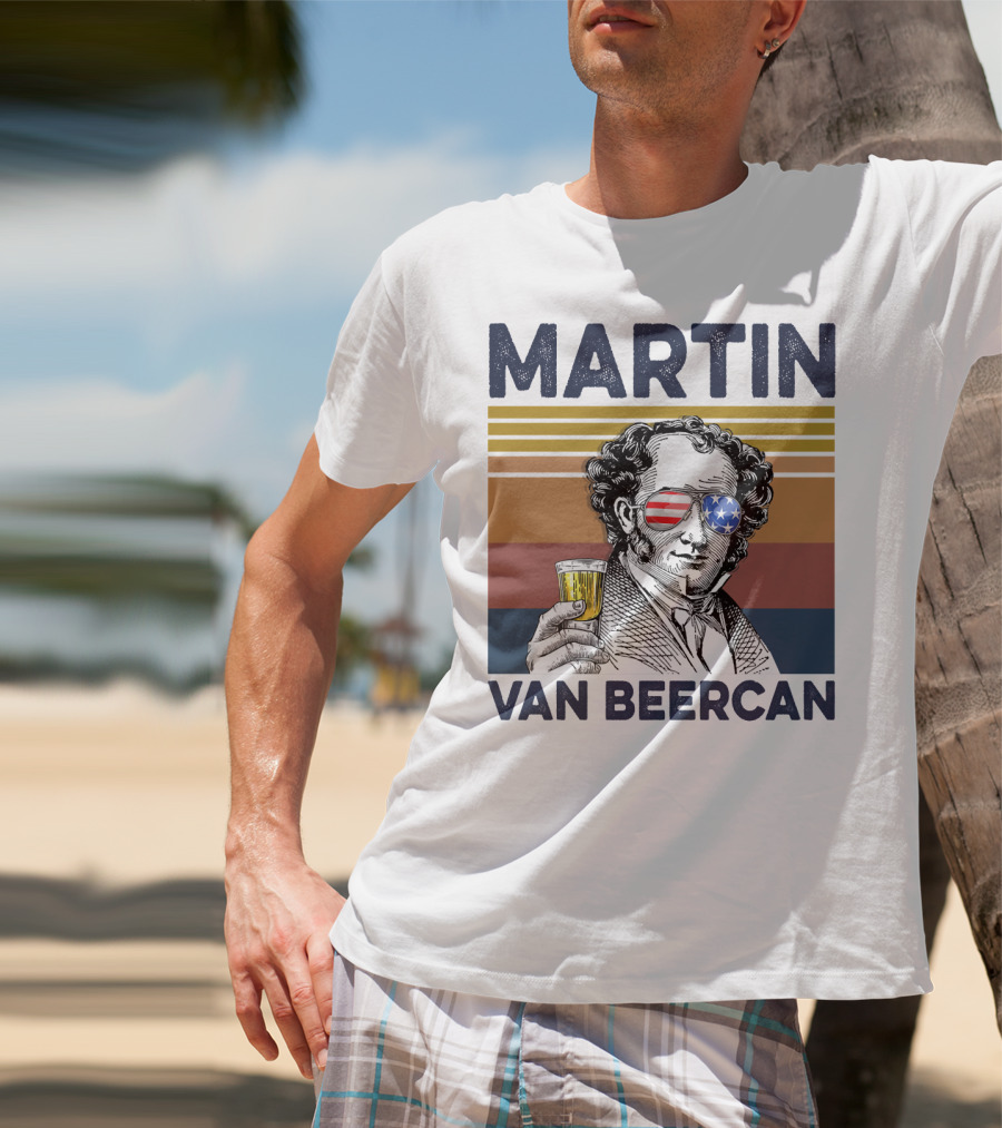 Martin Van Beercan American Flag Vintage Drink USA T-Shirt