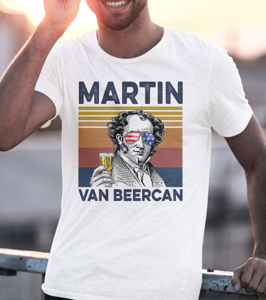 Martin Van Beercan American Flag Vintage Drink USA T-Shirt