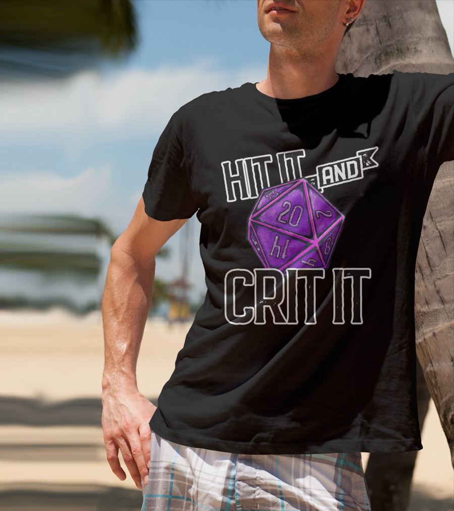 Hit It And Crit It Regal Purple D20 20-Sided Dice DnD T-Shirt